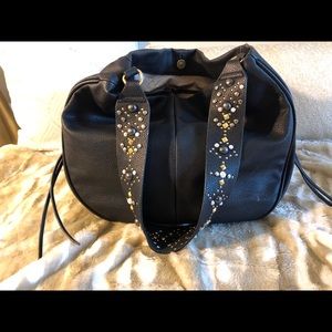 Black leather hobo bag with studded detail